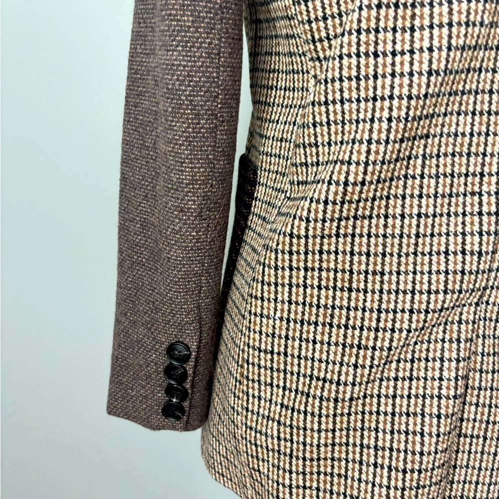 BB Dakota Patchwork Plaid Blazer Mixed Brown Black Plaid Jacket XS New With Tags - Picture 3 of 10